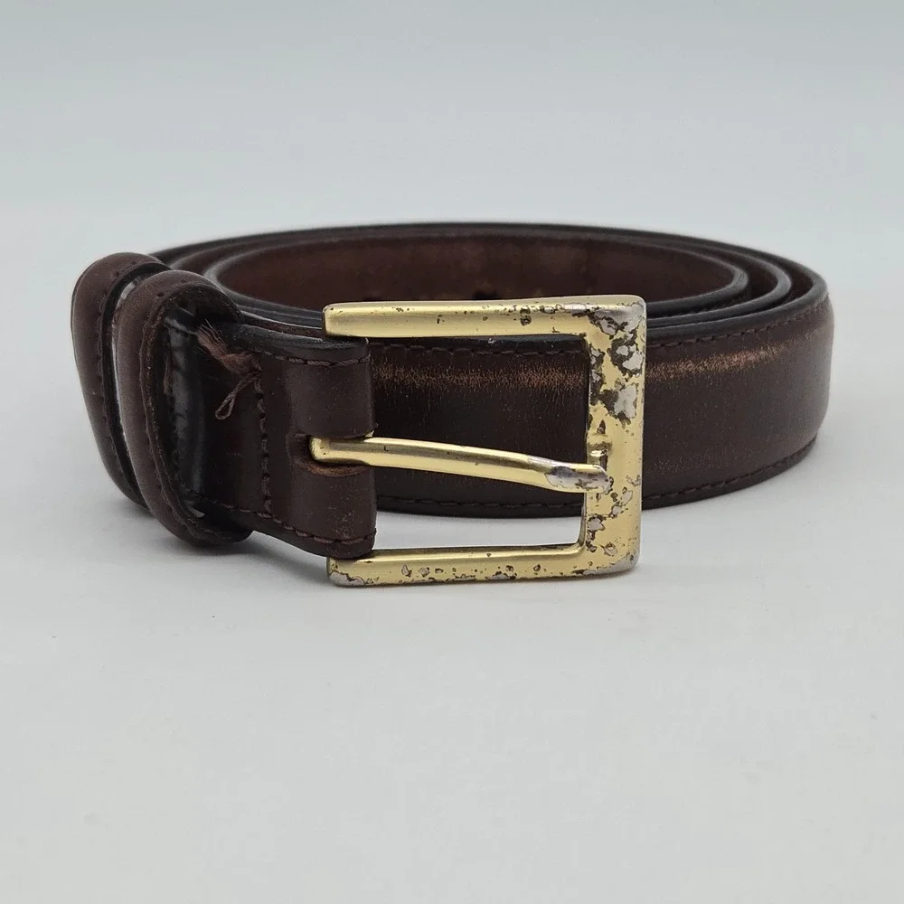 Claiborne Belt Brown Genuine Leather Mens 38 Brass Buckle
